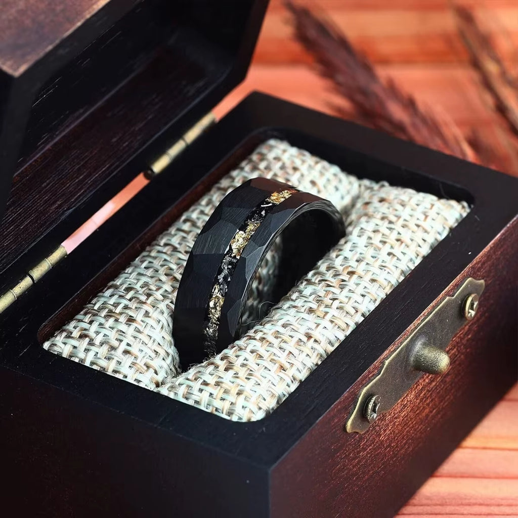 Mens 8MM Blcak Meteorite Tungsten Carbide Ring Fashion Jewelry Men'S Wedding Bands Engagement Promise Rings Comfort Fit Gifts