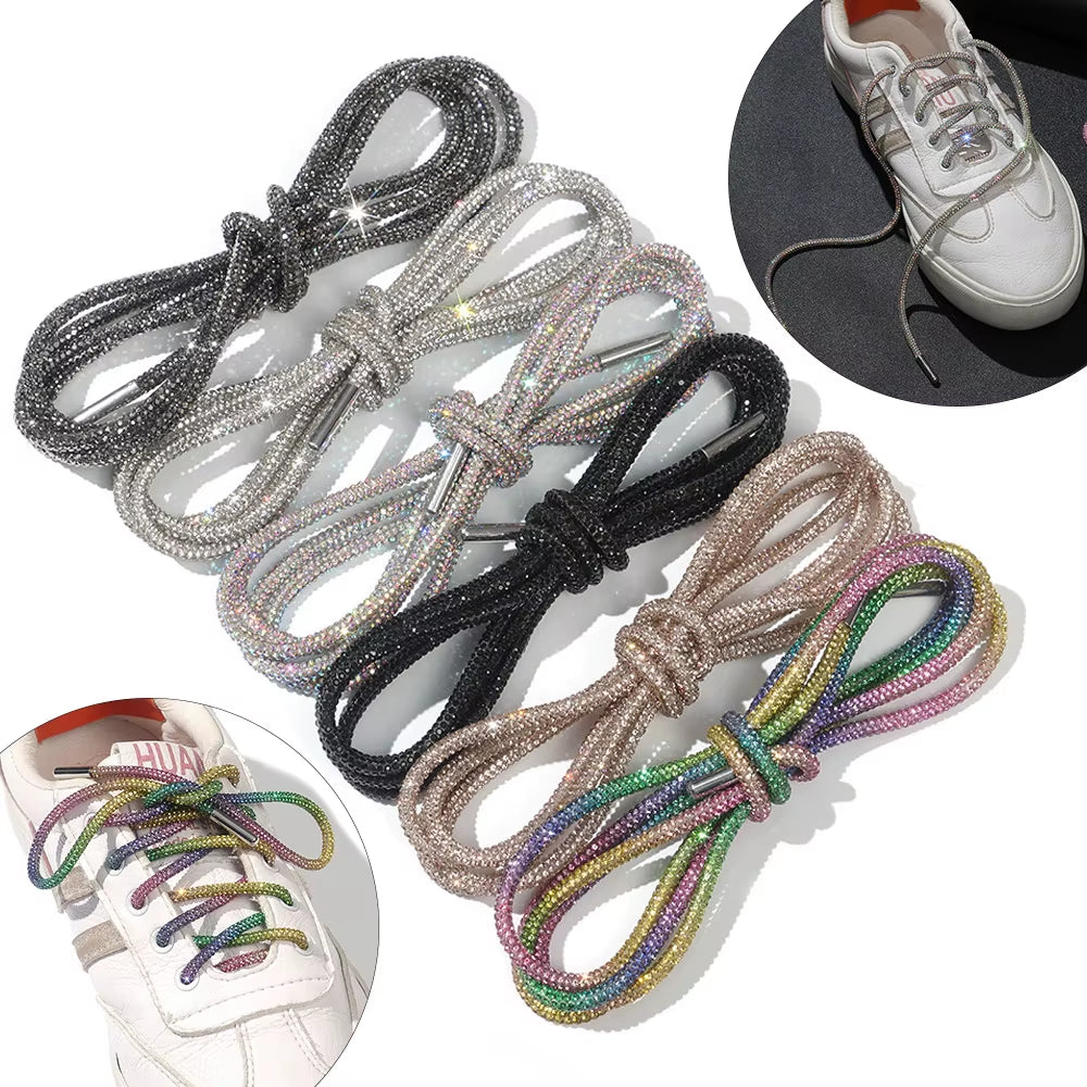 1Pc 100/120/140/160Cm Fashion Luxury Rhinestone Shoelaces Rainbow Diamond Shoelaces Casual Braiding Sneaker Laces round Shoelace
