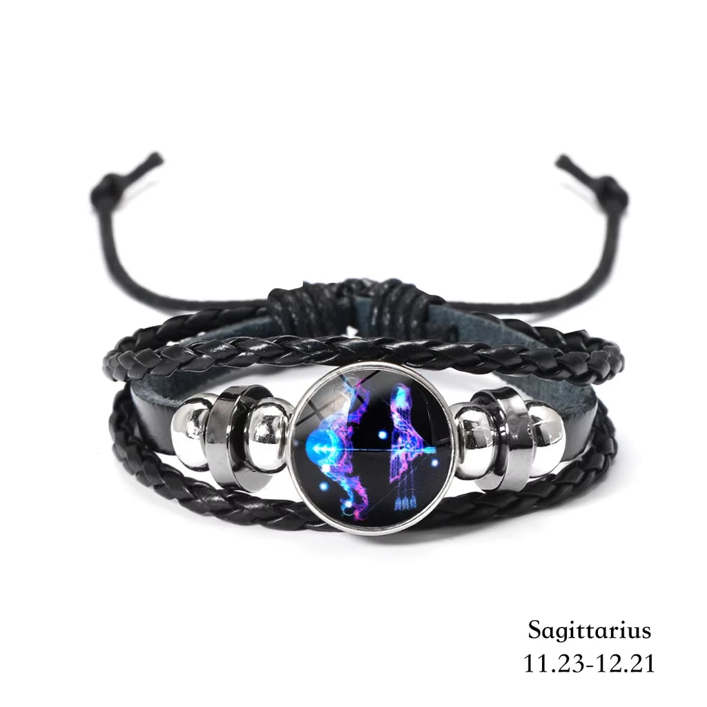 12 Constellation Zodiac Sign Charm Luminous Bracelets Men Women Vintage Multilayer Wrap Leather Bracelet & Bangle Birthday Gift