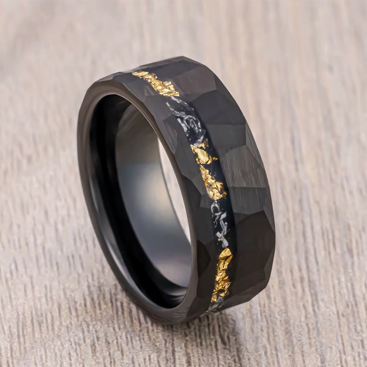 Mens 8MM Blcak Meteorite Tungsten Carbide Ring Fashion Jewelry Men'S Wedding Bands Engagement Promise Rings Comfort Fit Gifts