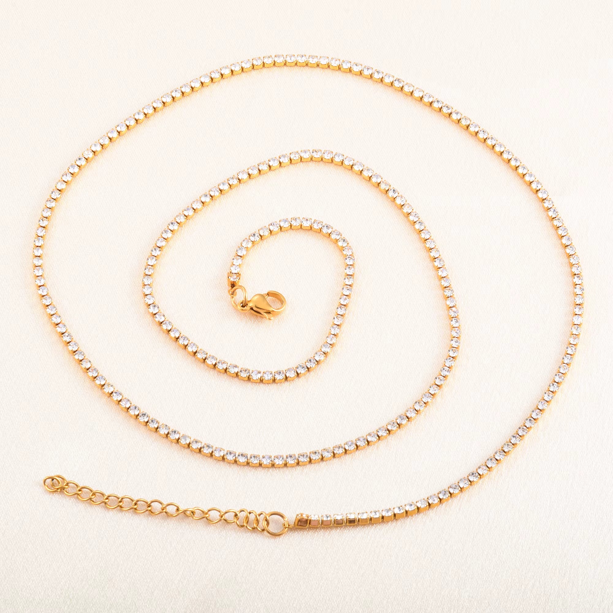 Stainless Steel Rhinestone Necklace for Women Cubic Zirconia Tennis Chain Ladies Crystal Choker Minimalism Jewelry Accessories