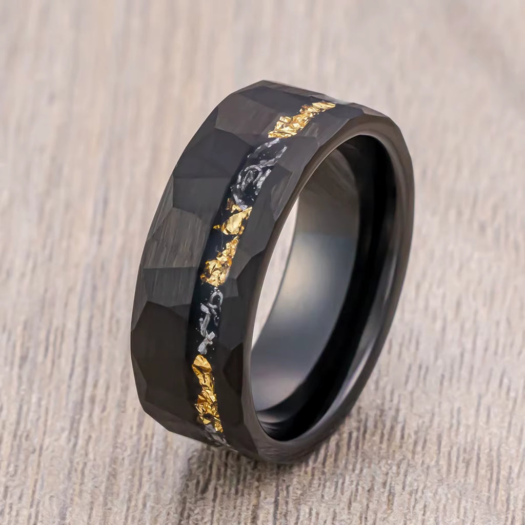 Mens 8MM Blcak Meteorite Tungsten Carbide Ring Fashion Jewelry Men'S Wedding Bands Engagement Promise Rings Comfort Fit Gifts