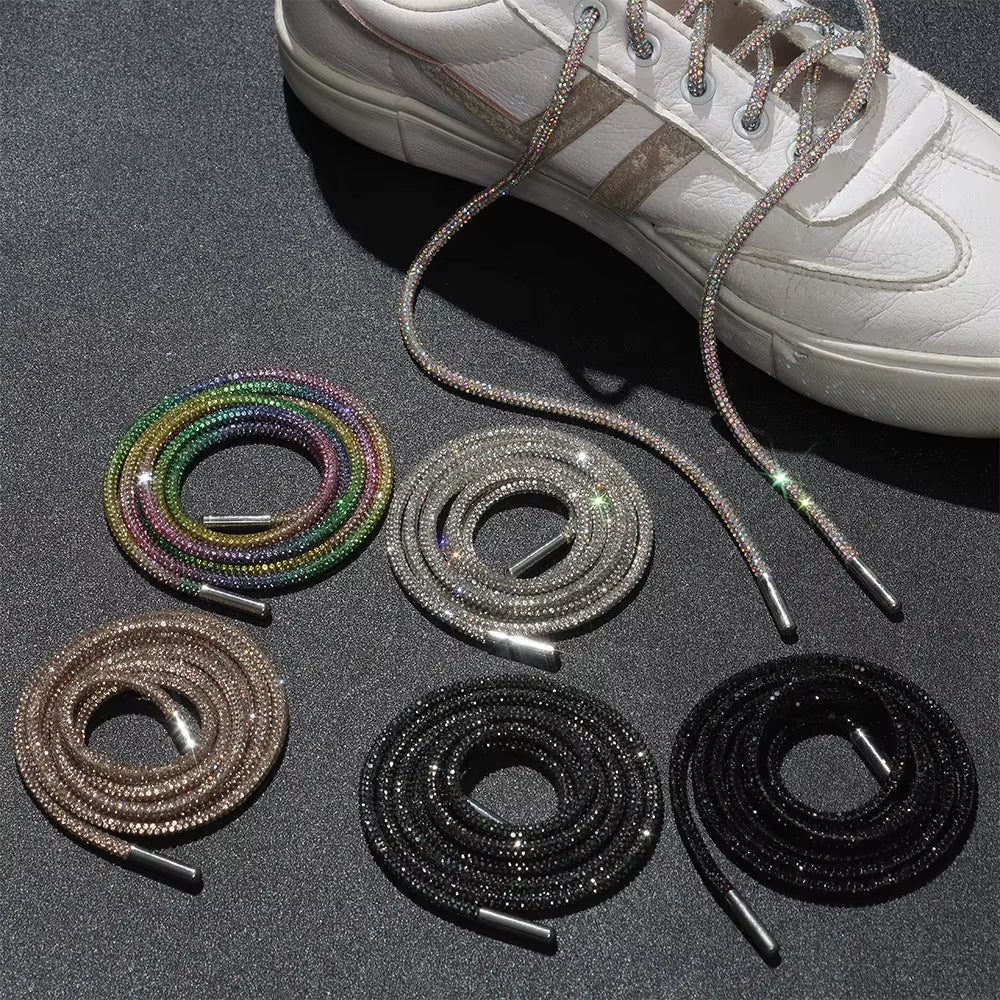 1Pc 100/120/140/160Cm Fashion Luxury Rhinestone Shoelaces Rainbow Diamond Shoelaces Casual Braiding Sneaker Laces round Shoelace