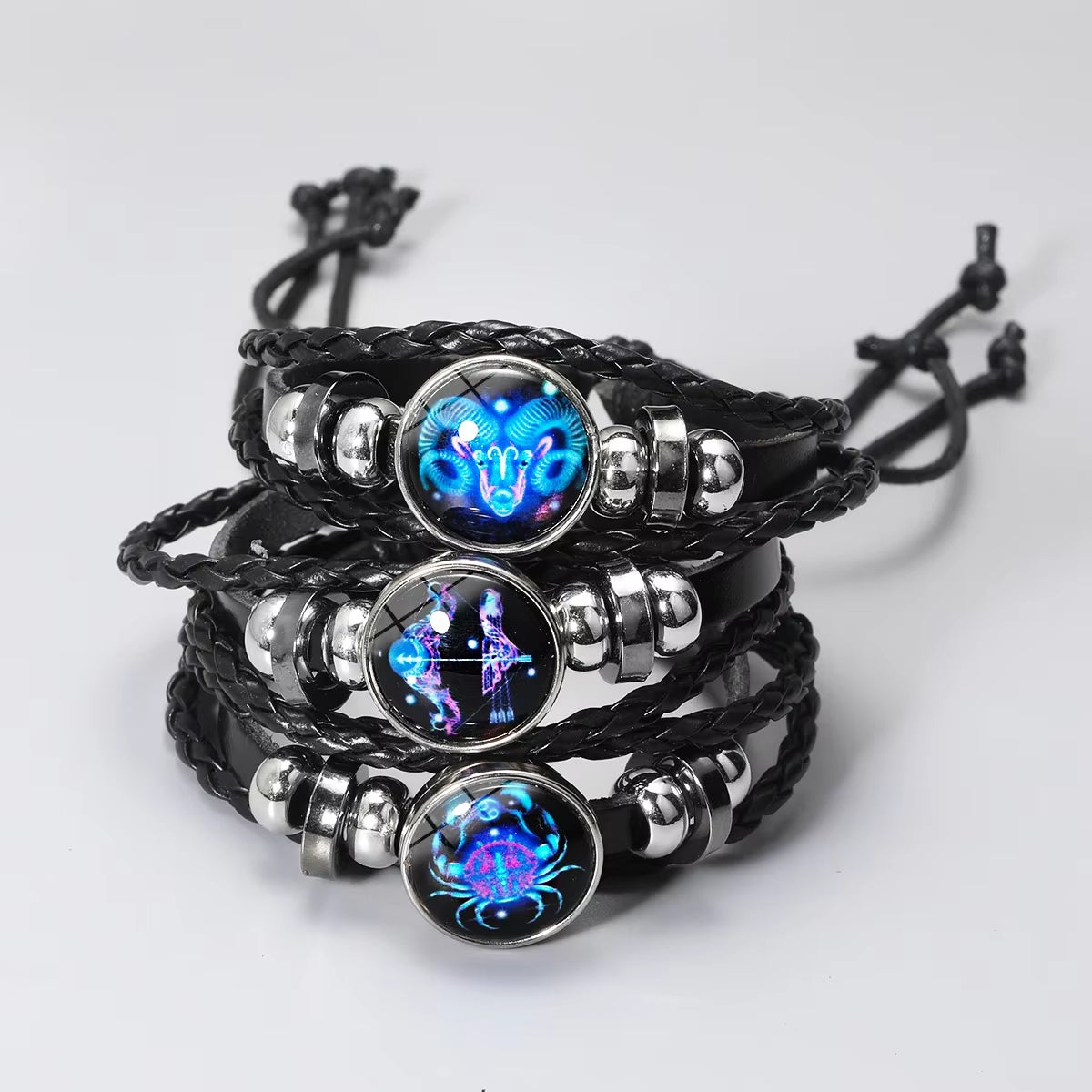 12 Constellation Zodiac Sign Charm Luminous Bracelets Men Women Vintage Multilayer Wrap Leather Bracelet & Bangle Birthday Gift