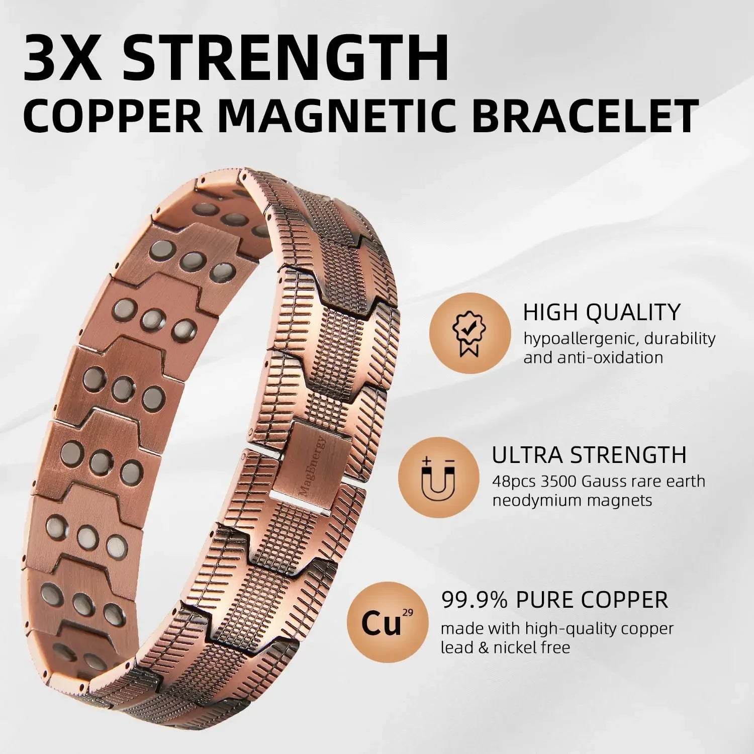 Pure Copper Bracelet Retro Style 3500 Gauss Magnetic Men'S Bracelets