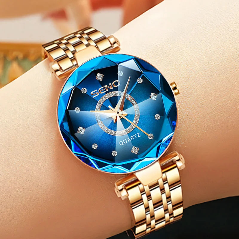 Quartz Watches for Women'S 2023 Luxury Fashion Popular Ocean Heart Star Sky Diamond Face Steel Band Waterproof Wristwatch