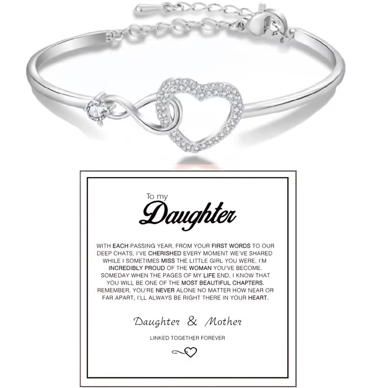 To My Daughter Forever Connected Bracelet, Infinity Forever Love Heart Bracelets from Mom Cubic Zirconia Inspirational Gift